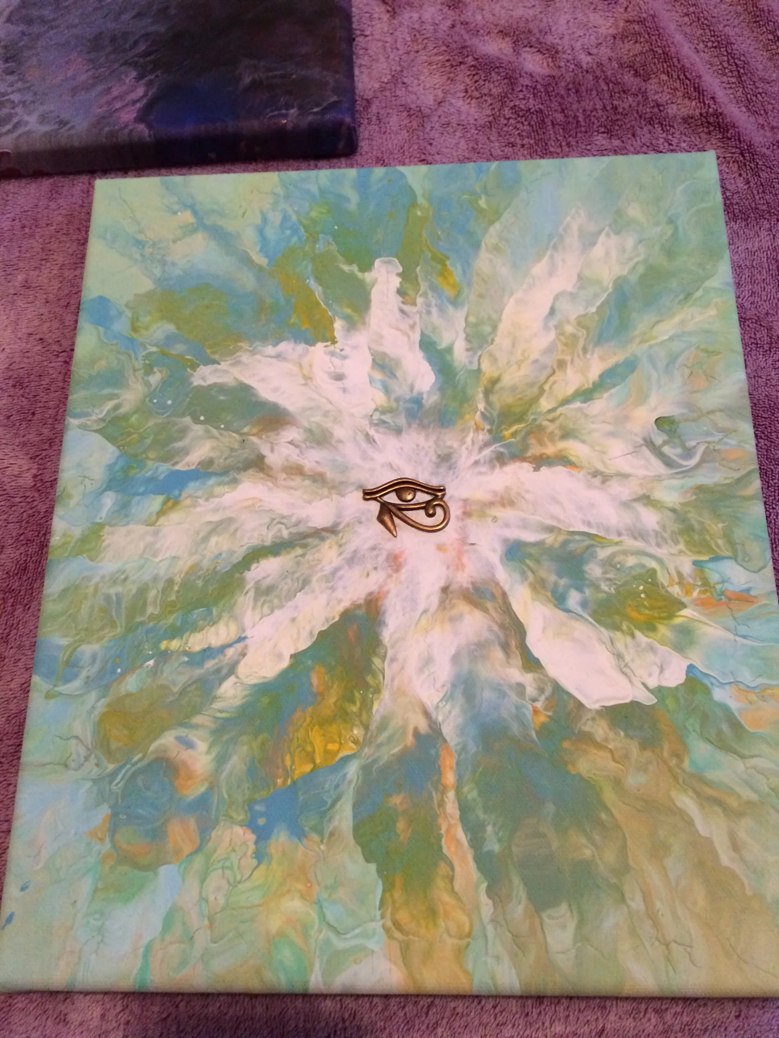 Abstract artwork with an Eye of Horus motif by Patrice Blouin