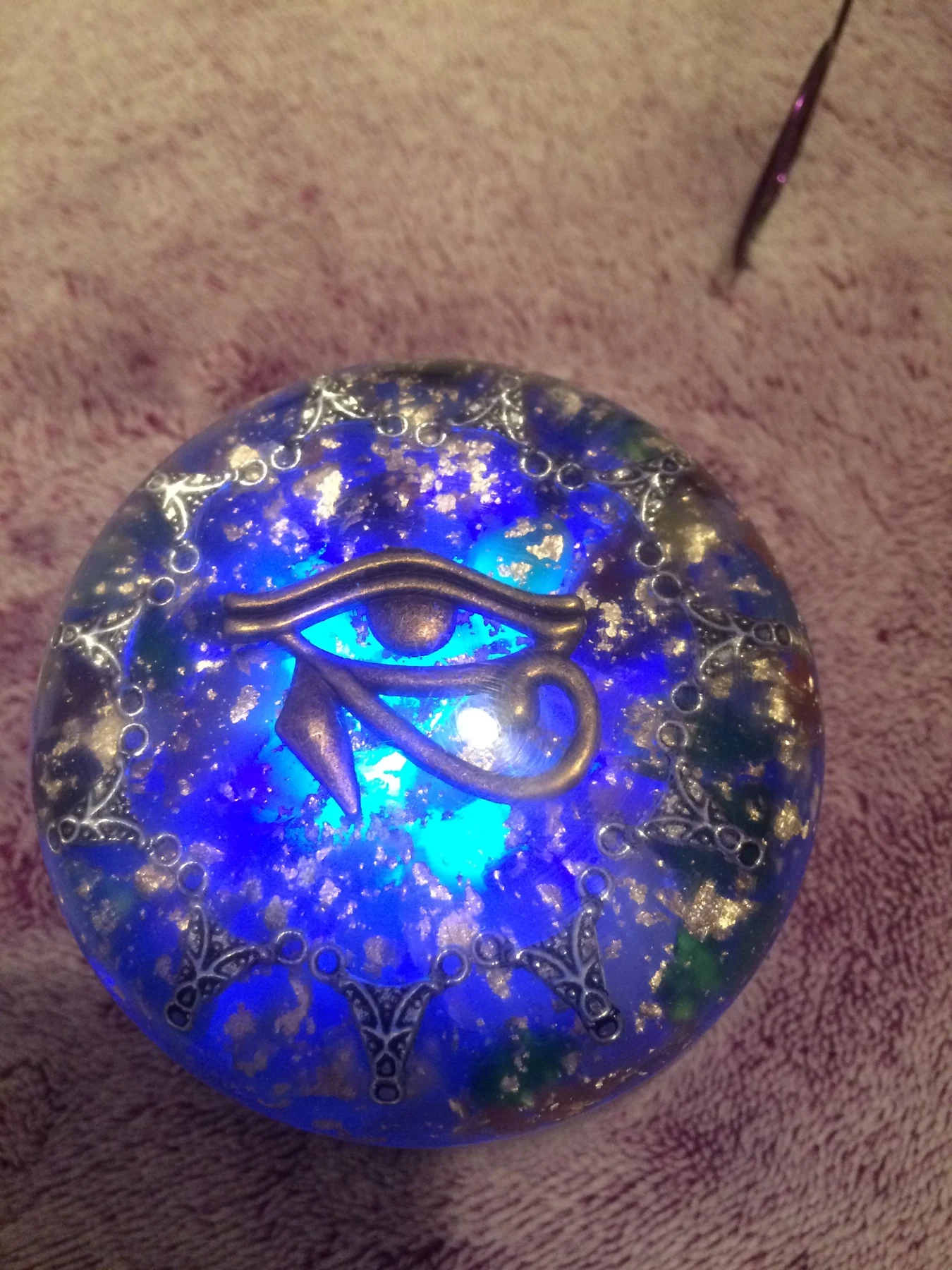 Illuminated resin dome with Eye of Horus