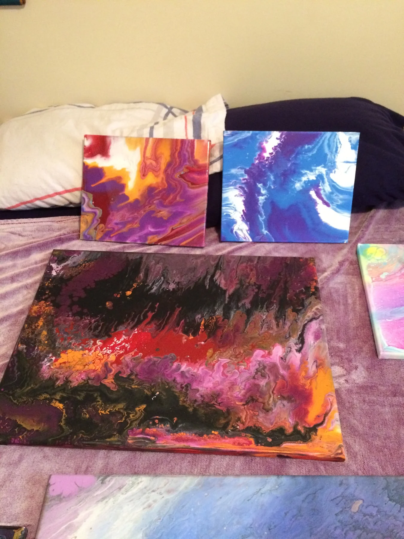 Group of colorful abstract paintings