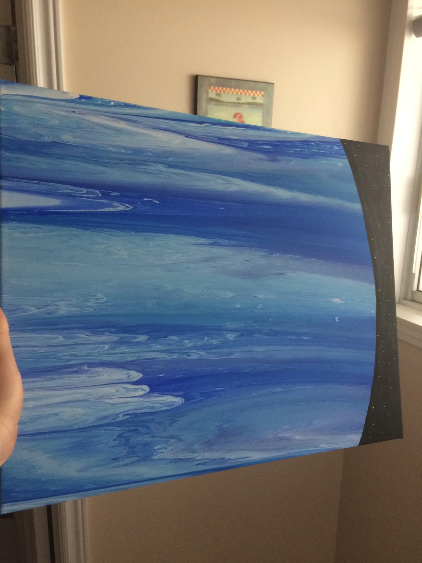 Blue flowing abstract painting with black star field