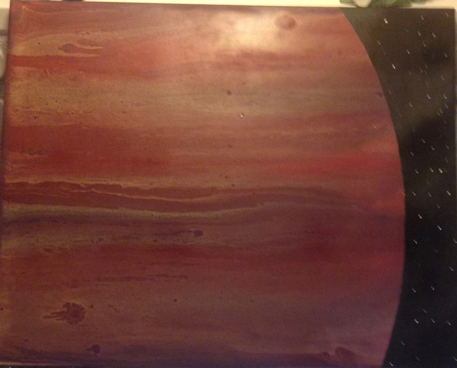 Rust and red flowing abstract painting with black star field